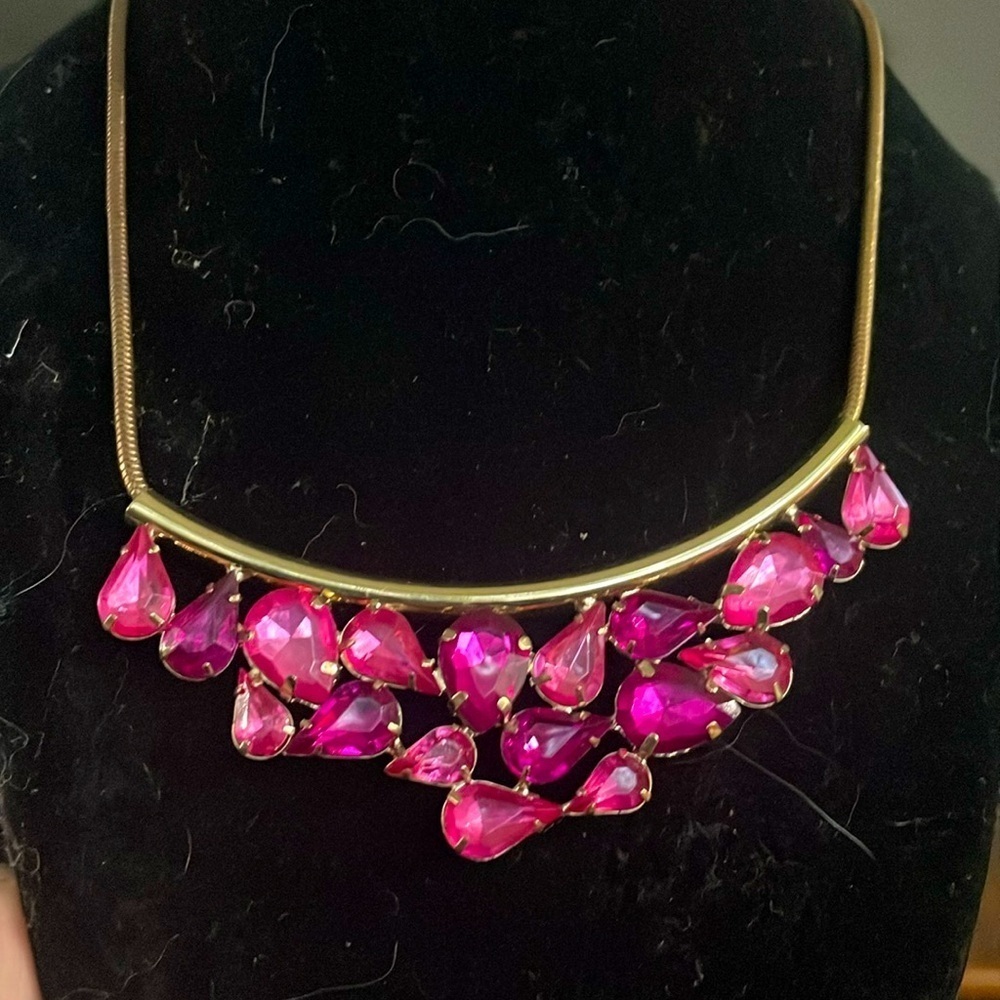 Steve Madden pink rhinestone goldtone necklaces